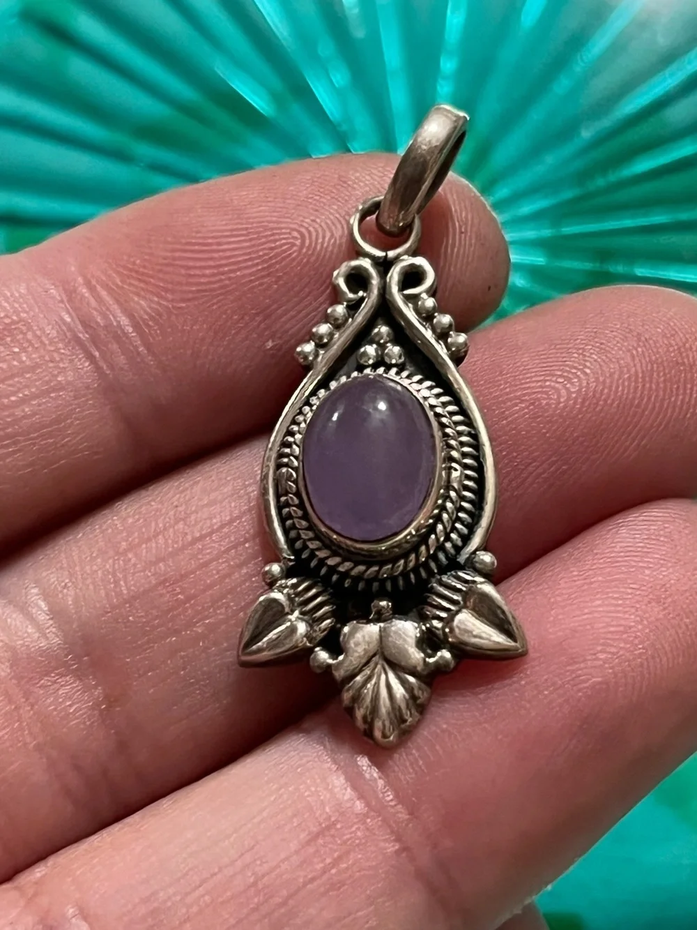 Vintage Sterling Silver 925 Natural Lavender Amethyst Pendant